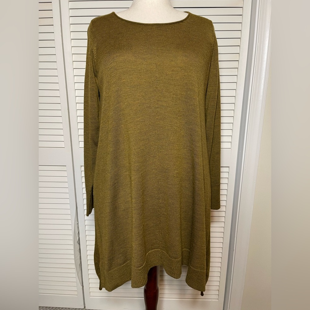 Eileen Fisher Sweater Tunic Women's Brown Black Merino Wool Long Sleeve Size XL